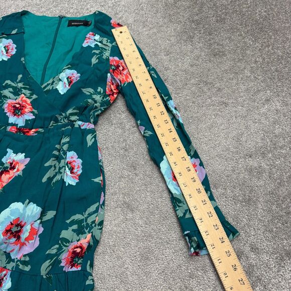 Minkpink Ruffle Floral Romper Womens small Green Long Sleeve V-Neck Summer Boho - Picture 14 of 15